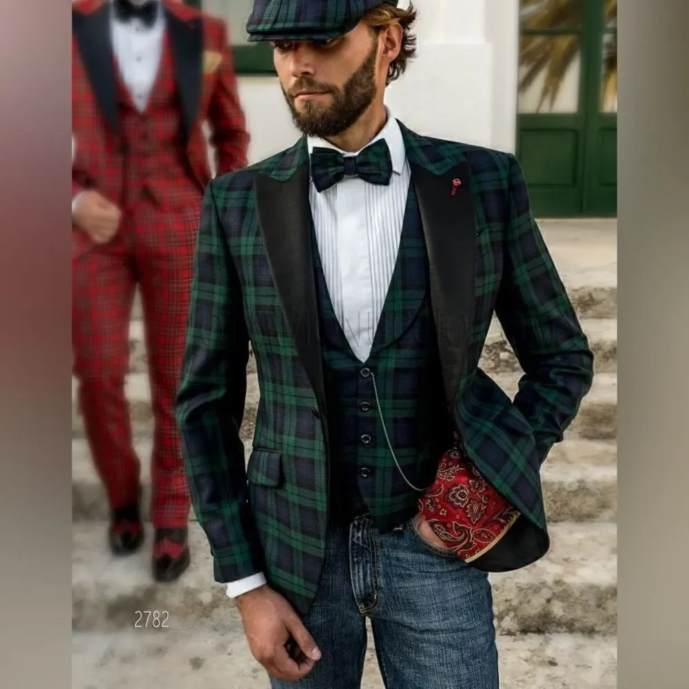 Polo Ralph Lauren Silk Blackwatch Tartan Plaid Shawl Collar Waistcoat Vest